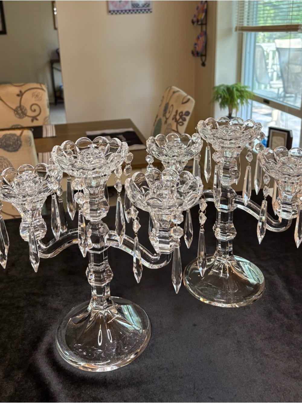 Vintage Pair Of Royal Limited 3 Armed Crystal Candelabras With Hanging Crystals - Picture 9 of 9